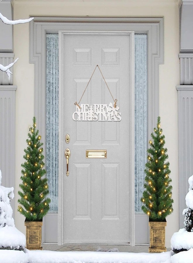 Sintosin Rustic Merry Christmas Sign for Front Door 16 Inch, Wall Hanging Distressed White Snowflake and Tree Christmas Decorations for Home, Farmhouse Xmas Decoration for Winter Living Room Entryway - Image 3